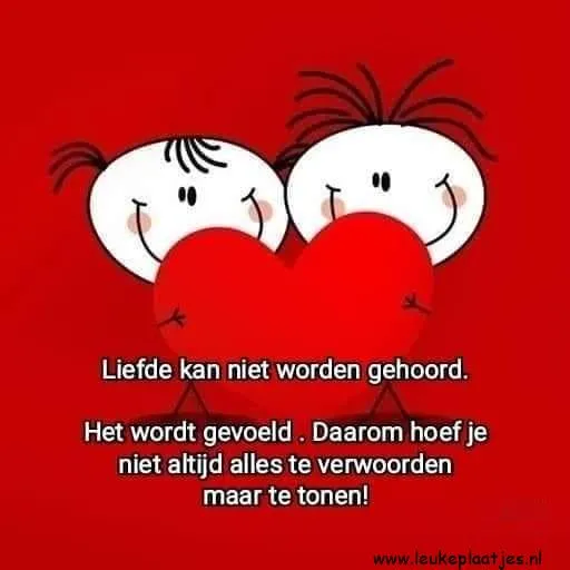 Twee cartoonfiguren houden een hart vast met een boodschap over liefde en emoties.
