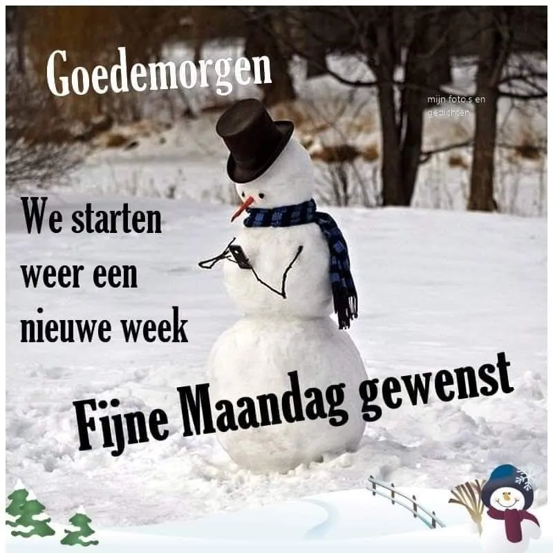 ᐅ mijnmaandag - Maandag plaatjes Sneeuwman met hoed en sjaal, tekst over een nieuwe week en maandag wensen.