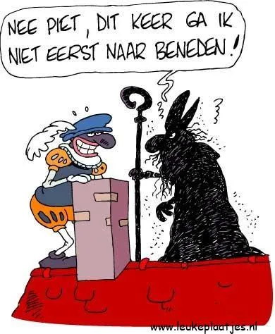 ᐅ plaatje sint en piet - Sinterklaas plaatjes Een komische tekening van een zwarte piet en een schaduwachtige figuur.
