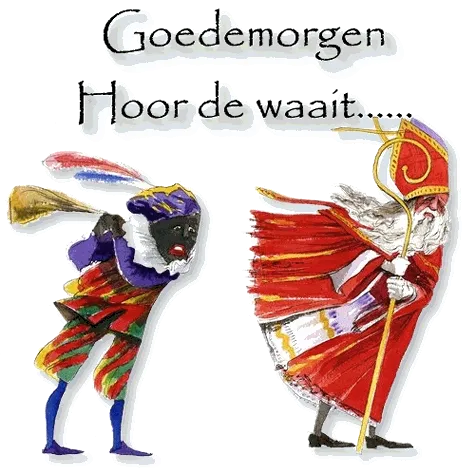 ᐅ plaatje sint en piet - Sinterklaas plaatjes Twee kleurrijke figuren, Sinterklaas en een helper, met tekst erboven.
