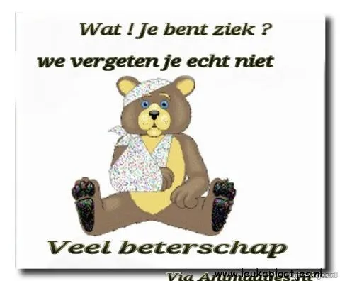 Bever met verband om zijn hoofd en beterschap wenstekst.