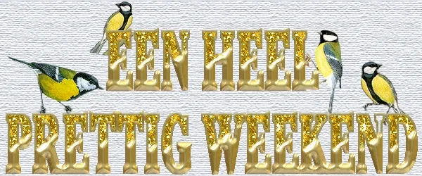 Gele en groene vogels om de tekst "Een heel prettig weekend" versierd.