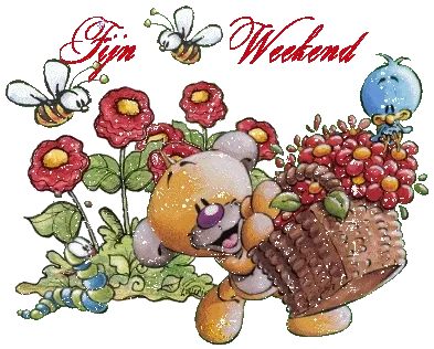 Een teddybeer met een mand bloemen in een kleurrijke tuin met bijen en bloemen.