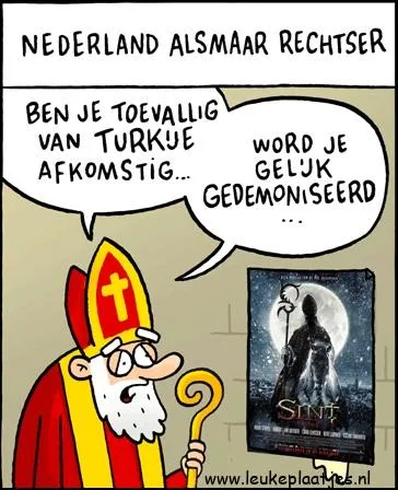 Een oude man in een bisschopsromp vraagt iets over afkomst en gedemoniseerd worden.