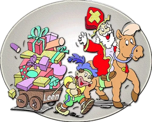ᐅ sinterklaas plaatjes - Sinterklaas plaatjes Een kind, een paard en Sinterklaas met cadeaus op een wagen.