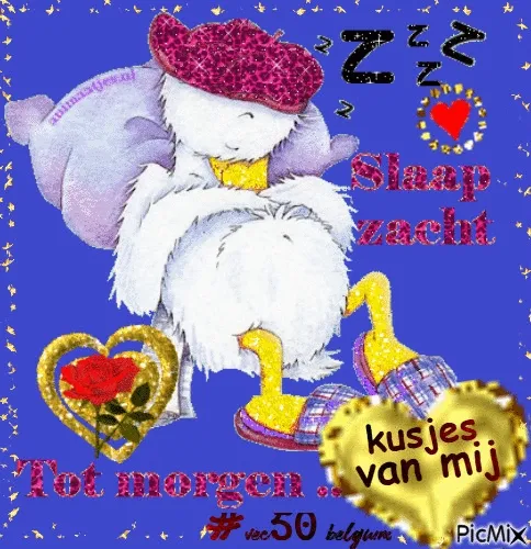 ᐅ slaap lekker kus - Welterusten plaatjes Slaapgevende afbeelding van een schattige eend met tekst: "Slaap zacht, tot morgen."