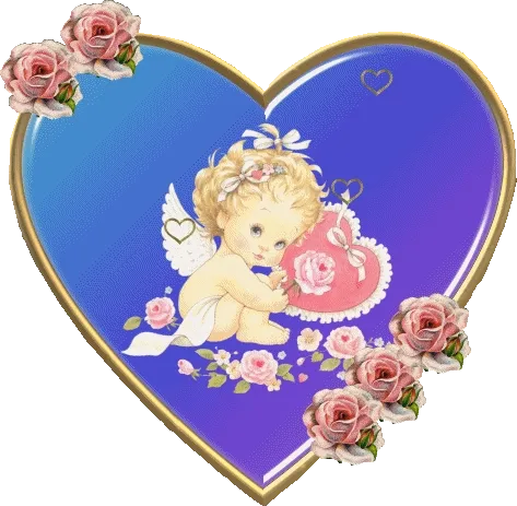 Een schattige baby-engel met rozen in een hartvormig ontwerp.