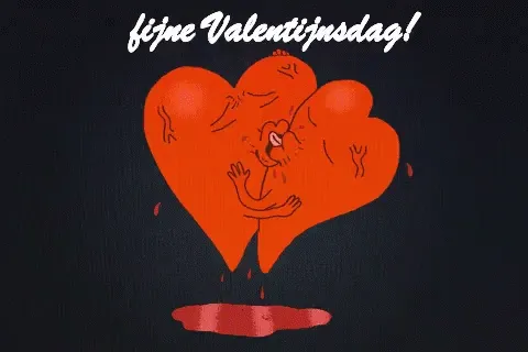 Twee harten omhelzen elkaar met de tekst "fijne Valentijnsdag!" erboven.