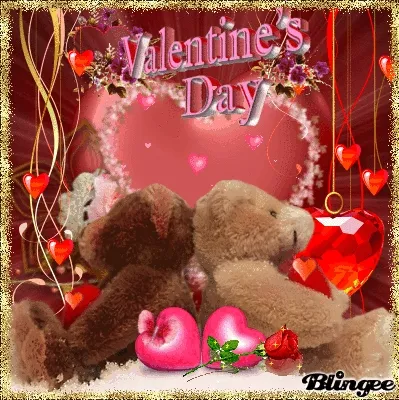 Twee teddybeertjes met harten en bloemen voor Valentijnsdag.