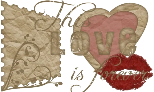 Decoratieve afbeelding met de tekst 'Love is forever' en een hart.