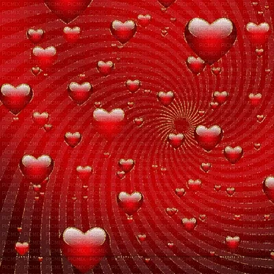 Rode hartjes in een spiraalvormige, kleurrijke achtergrond.