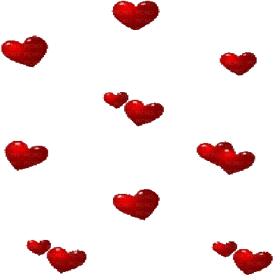 Rode harten verspreid op een zwarte achtergrond.