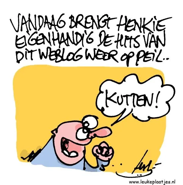 Een cartoon met een gefrustreerd personage dat "Kutten!" zegt.