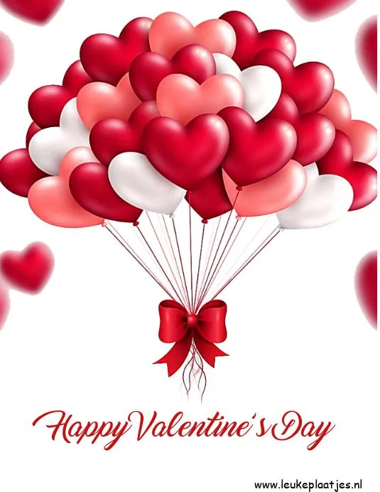 Een boeket hartvormige ballonnen met een strik voor Valentijnsdag.