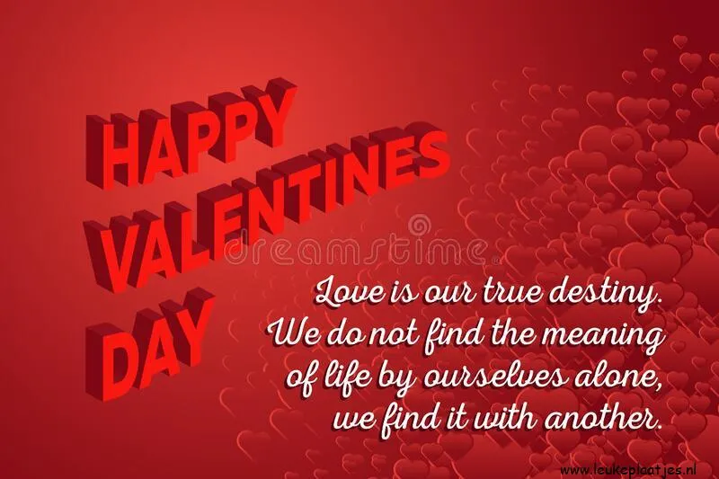 Rode achtergrond met "Happy Valentine's Day" en een quote over liefde.