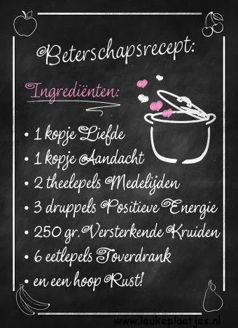 Recept voor beterschap met ingrediënten op een schoolbord geschreven.