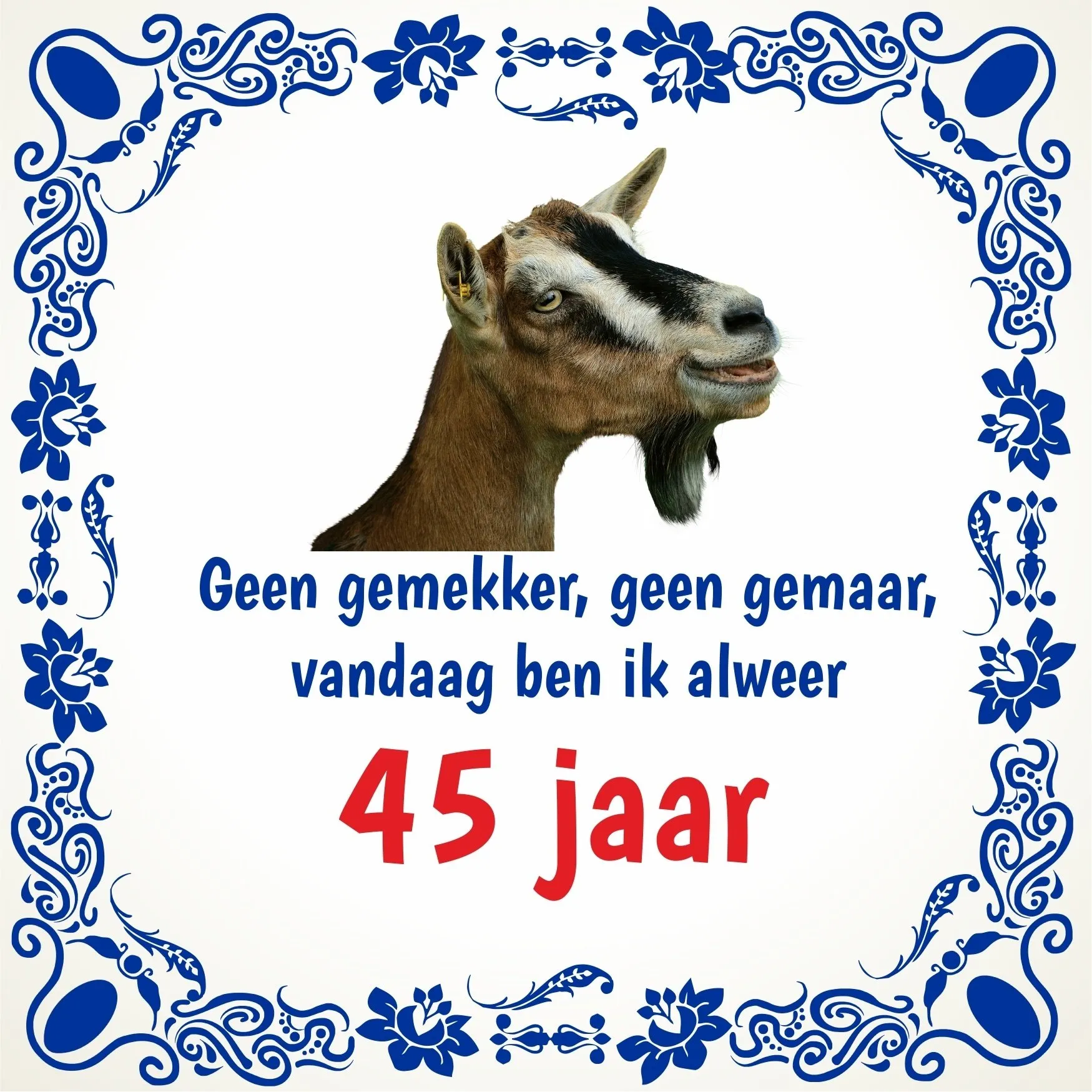 ᐅ verjaardagsplaatjes - Verjaardag plaatjes Een geit met een feestelijke tekst over 45 jaar verjaardag.