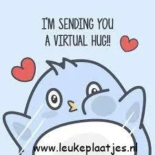 Een schattige blauwe vogel geeft een virtuele knuffel.