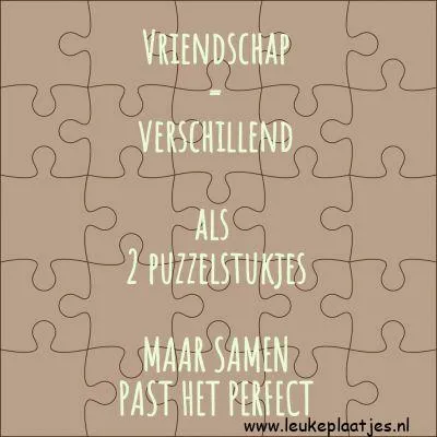Tekst op een puzzelachtergrond over vriendschap als twee bijpassende stukken.