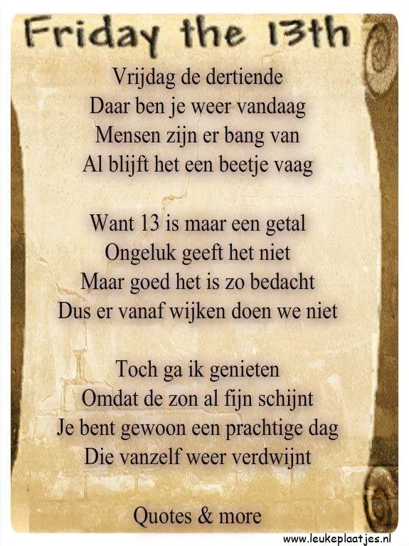 Een beige achtergrond met tekst over vrijdag de dertiende en geluk.