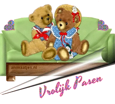 Twee schattige teddyberen zitten samen op een groene bank. Achtergrond in het blauw.