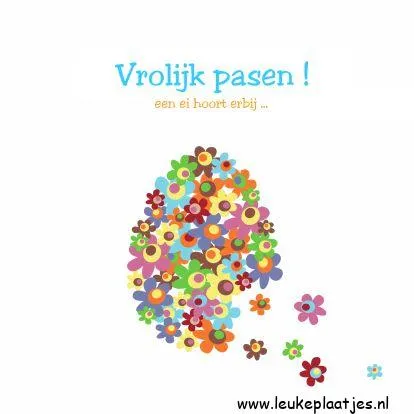 ᐅ vrolijk pasen tekst - Pasen Plaatjes en Gifs plaatjes Kleurige bloemen en een ei met de tekst "Vrolijk pasen!" erboven.