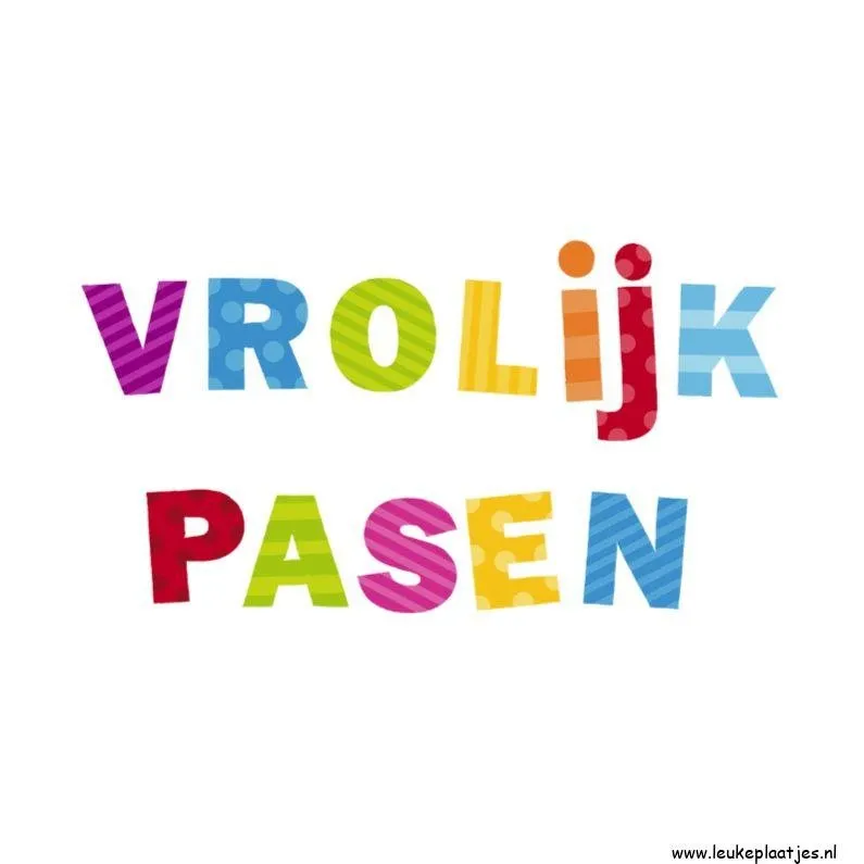 ᐅ vrolijk pasen tekst - Pasen Plaatjes en Gifs plaatjes Kleurige letters vormen de tekst "Vrolijk Pasen".