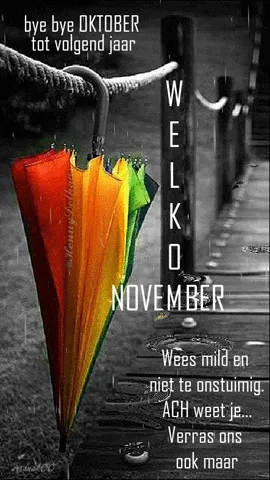 Kleurige paraplu aan een touw, begroet November met een positieve boodschap.