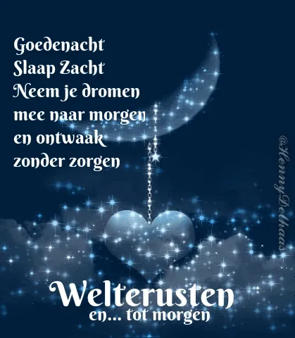 Een nachtelijke achtergrond met een maan en sterren, en een wens voor een goede nacht.