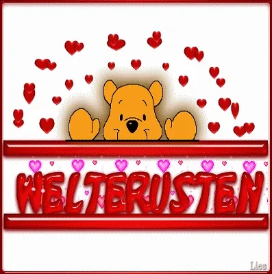 Zachte teddybeer met het woord 'Welterusten' en harten eromheen.