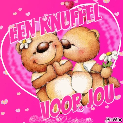 Twee schattige beren geven elkaar een knuffel op een roze achtergrond.