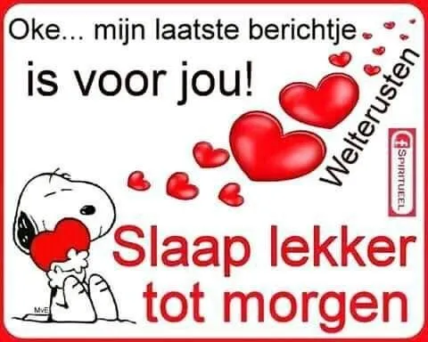 Snoopy met hartjes, boodschap over liefde en goede nachtrust.