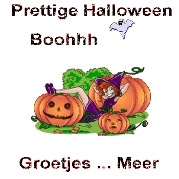 ᐅ wens halloween - Halloween plaatjes Halloween afbeelding met een heks en pompoenen, met de tekst "Prettige Halloween".