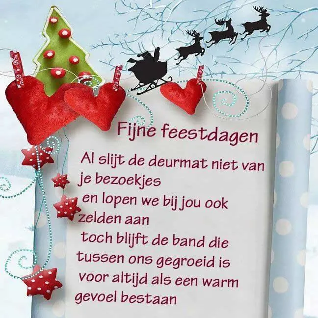 Decoratieve afbeelding met een kerstgroet en hartvormige versieringen.