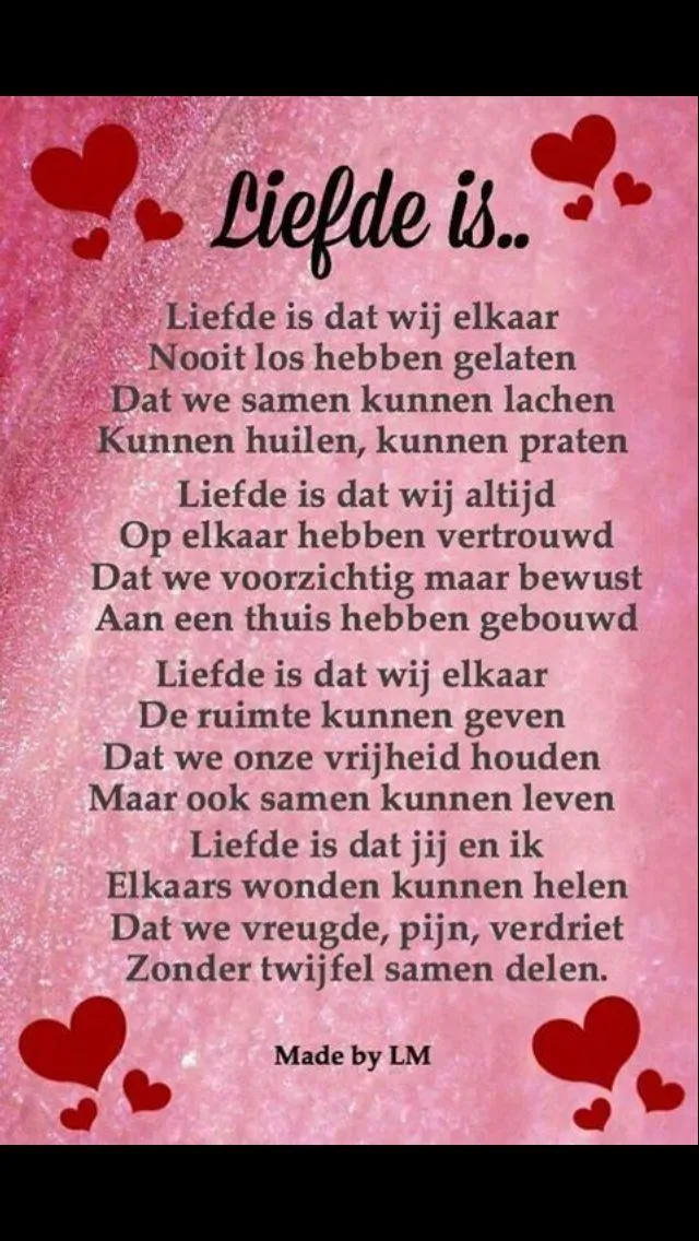 Een gedicht over liefde en samen zijn, met hartjes en positieve boodschappen.