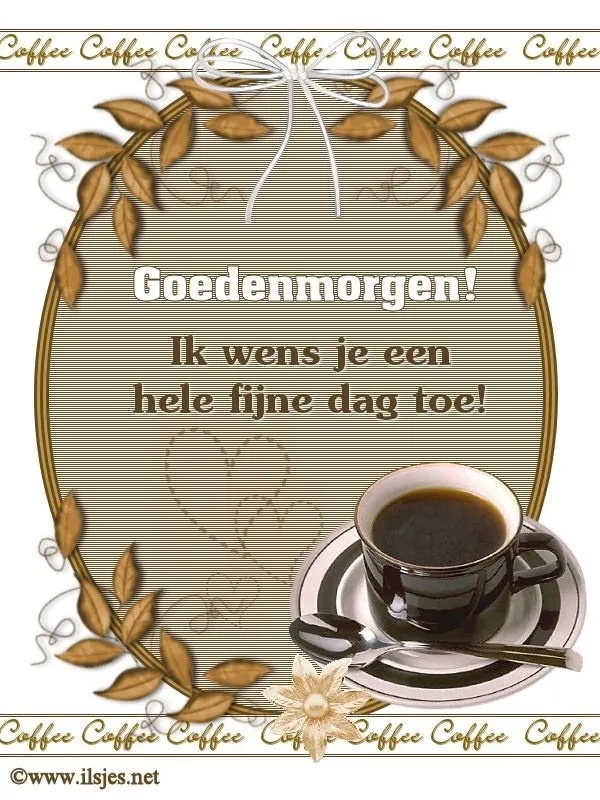 ᐅ zondag koffie - Zondag plaatjes Groene achtergrond met tekst: "Goedenmorgen! Fijne dag!" en een kopje koffie.